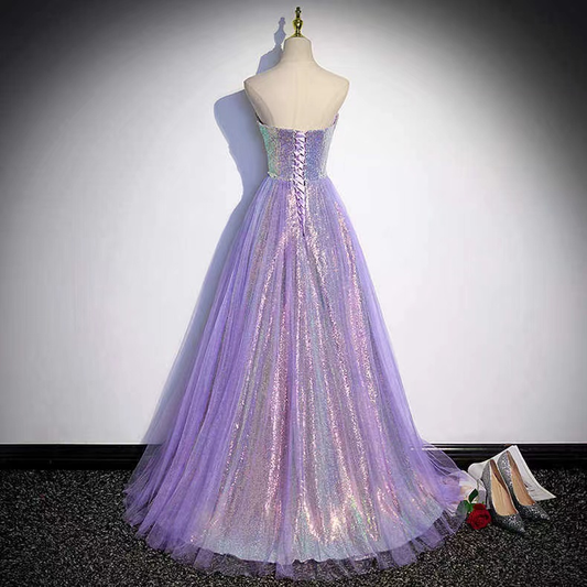 Light Purple Sweetheart A-Line Sequins Long Formal Party Dress MD7455