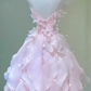 Pink Strapless A-Line Chiffon Long Party Dress Birthday Outfits MD7456