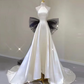 White Halter Open Back A-Line Satin Long Party Dress Birthday Outfits MD7457