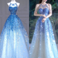 Blue Halter A-Line Tulle Sequins Long Party Dress Birthday Outfits MD7483