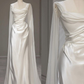 White Satin Pleats Straps Wedding Dress Elegant Party Dress MD7211