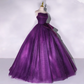 Purple Strapless A-Line Tulle Ball Gown Bowknot Formal Prom Dress MD7217