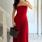 Charming Red Strapless A-Line Long Party Dress Wedding Guest Dress MD7347