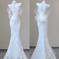 White Strapless Lace Tulle Mermaid Wedding Dress Birthday Outfits MD7490