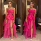 Pink Strapless A-Line Layers Chiffon Long Prom Dress Evening Dress MD7279