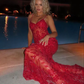 Gorgeous Red Straps Beading Lace Mermaid Long Party Dress Birthday Outfits MD7401