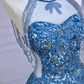 Blue Halter A-Line Tulle Sequins Long Party Dress Birthday Outfits MD7483