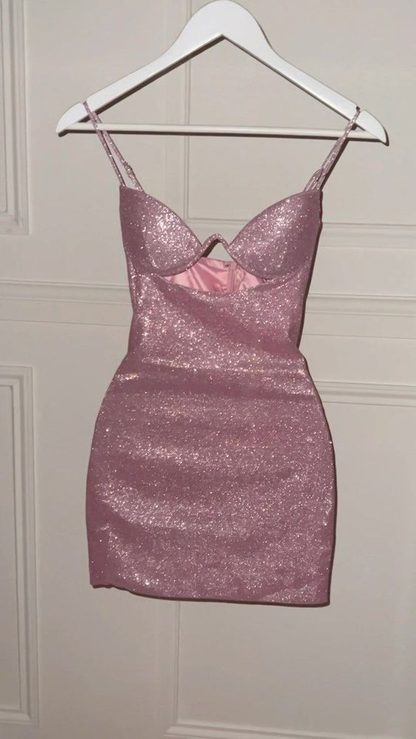 Pink Spaghetti Straps Sheath Birthday Outfits Homecoming Dress MD7362