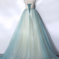 Mint Green Straps Long Tulle Sweet Dress, Unique Long Party Dress MD7219