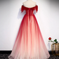 Burgundy Off Shoulder Tulle Long Prom Dress Burgundy Formal Dress  MD7236