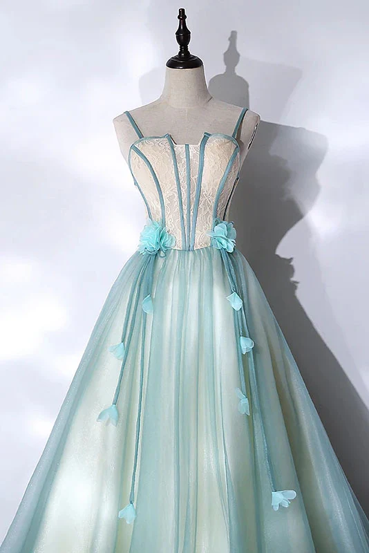 Mint Green Straps Long Tulle Sweet Dress, Unique Long Party Dress MD7219