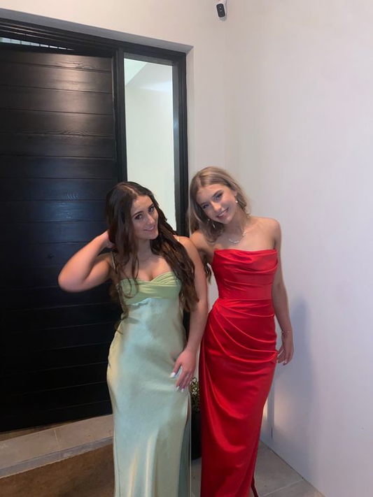 Red Strapless Sheath Long Party Dress Elegant Satin Evening Dress MD7344