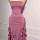 Rose Pink Strapless Ruffles Evening Party Dress Birthday Outfits MD7436