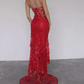 Gorgeous Red Straps Beading Lace Mermaid Long Party Dress Birthday Outfits MD7401