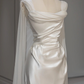 White Satin Pleats Straps Wedding Dress Elegant Party Dress MD7211