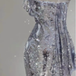 Silver Strapless Sequins Sheath Long Party Dress Birthday Outfits MD7375