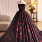 Black Tulle and Red Sequins A-Line Strapless Formal Party Dress Evening Gown MD7190