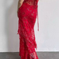 Gorgeous Red Straps Beading Lace Mermaid Long Party Dress Birthday Outfits MD7401