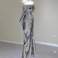 Silver Strapless Sequins Sheath Long Party Dress Birthday Outfits MD7375