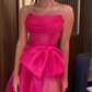 Pink Strapless A-Line Layers Chiffon Long Prom Dress Evening Dress MD7279