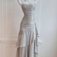 Silver Grey Straps Vintage Chiffon Long Party Dress Birthday Gown MD7487