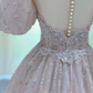 Light Pink A-Line Beading Princess Ball Gown with Short Sleeves MD7325