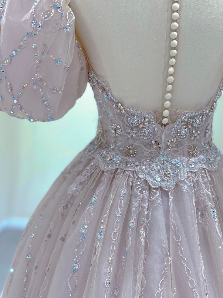 Light Pink A-Line Beading Princess Ball Gown with Short Sleeves MD7325