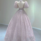 Light Pink A-Line Beading Princess Ball Gown with Short Sleeves MD7325