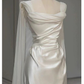 White Satin Pleats Straps Wedding Dress Elegant Party Dress MD7211