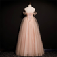 Lovely Pink Off Shoulder A-Line Tulle Long Formal Prom Dress MD7252