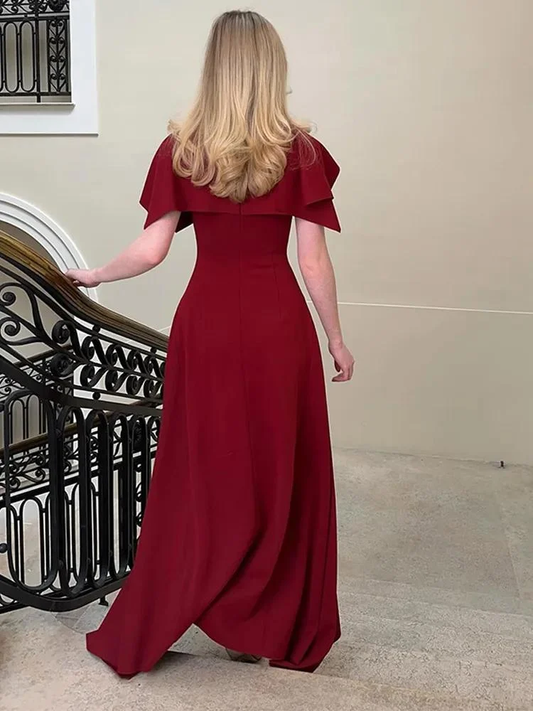 Wine Red Sleeveless A-Line Long Formal Evening Party Dress MD7555