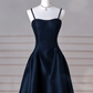 Simple A-Line Dark Blue Satin Long Prom Dress, Dark Blue Long Formal Dress  MD7238