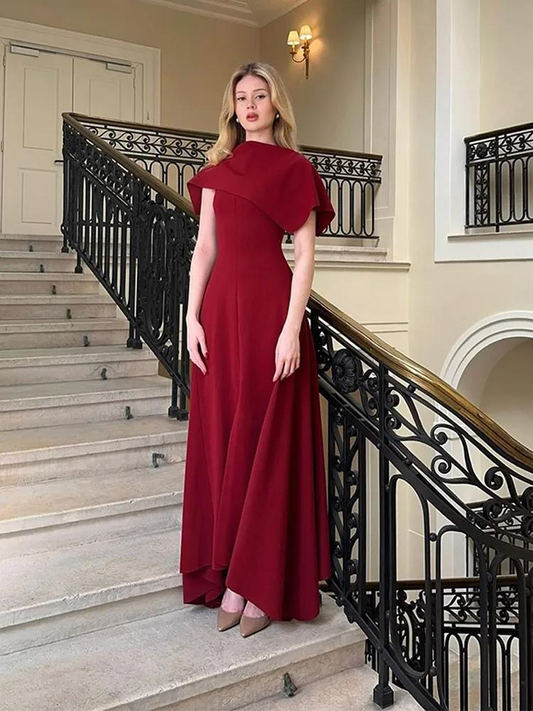 Wine Red Sleeveless A-Line Long Formal Evening Party Dress MD7555