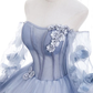 Off The Shoulder Blue Tulle Prom Dress With Flowers Quinceanera Dress MD7221