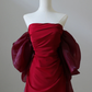 Simple Satin Burgundy Long Prom Dress, Burgundy Long Evening Dress MD7258