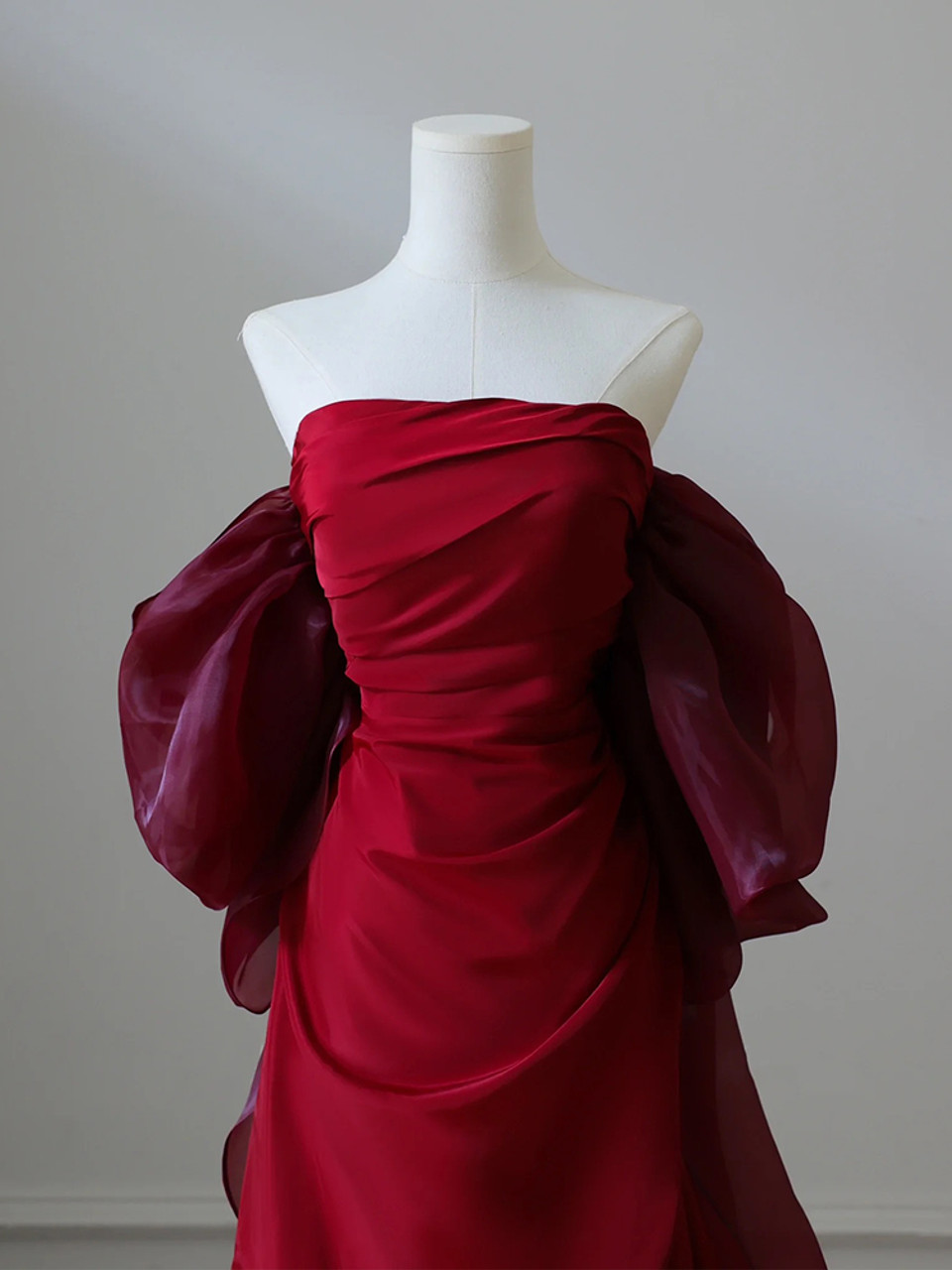 Simple Satin Burgundy Long Prom Dress, Burgundy Long Evening Dress MD7258