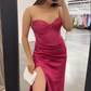 Fuchsia Sweetheart Sheath Satin Long Party Dress Bridesmaid Dress, D136