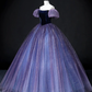 Purple Off Shoulder A-Line Tulle Velvet Formal Prom Dress MD7202