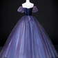 Purple Off Shoulder A-Line Tulle Velvet Formal Prom Dress MD7202