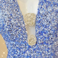 Blue V Neck Halter Sequins Sheath Long Party Dress Birthday Outfits MD7376