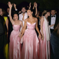 Elegant Pink Straps A-Line Satin Long Party Dress Bridesmaid Dress, D538