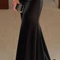 Elegant Black Short Sleeves Mermaid Satin Long Prom Dress MD7781