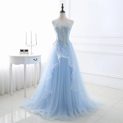 Baby Blue Strapless A Line Tulle Prom Dress Formal Party Dress M5815