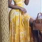 Yellow Halter A-Line Split Fashion Vacation Dress Long Party Dress, D102