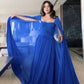 Blue A-Line Chiffon Cape Sleeves Long Formal Evening Party Dress, D118