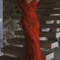 Red Spaghetti Straps Sheath Ruffles Long Evening Party Dress, D119