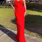 Red Spaghetti Straps Sheath Ruffles Long Evening Party Dress, D119