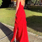 Red Spaghetti Straps Sheath Ruffles Long Evening Party Dress, D119