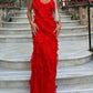 Red Spaghetti Straps Sheath Ruffles Long Evening Party Dress, D119