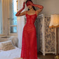 Sexy Red paghetti Straps A-Line Lace Long Party Dress, D13